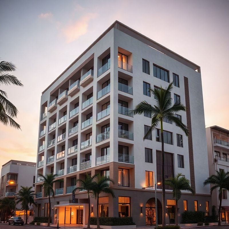Fachada de edifício de alto padrão na Av. Beira Mar em Fortaleza ao entardecer
